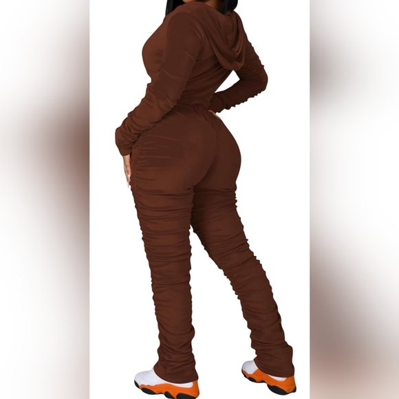 Women's 2 Piece Velour Tracksuit Bodycon Zipper-Up Outfit - Picture 3 of 3